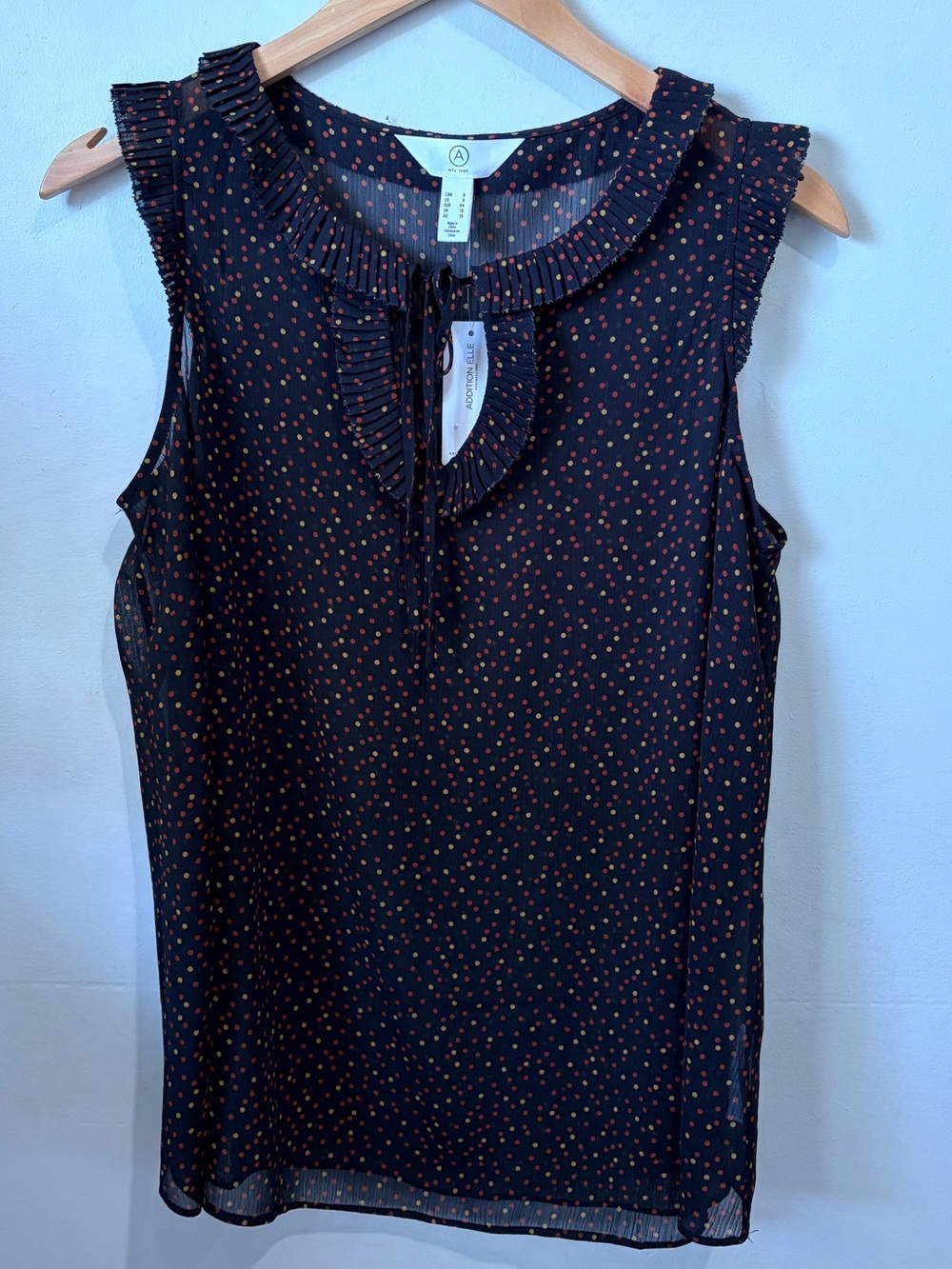 Addition Elle NWT Sheer Polka Dot Pleated Neck Blouse Sleeveless Size X 1X